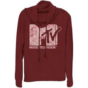 MTV Pink Rose Petal Cowlneck Graphic Long Sleeve Women Size Medium NWOT